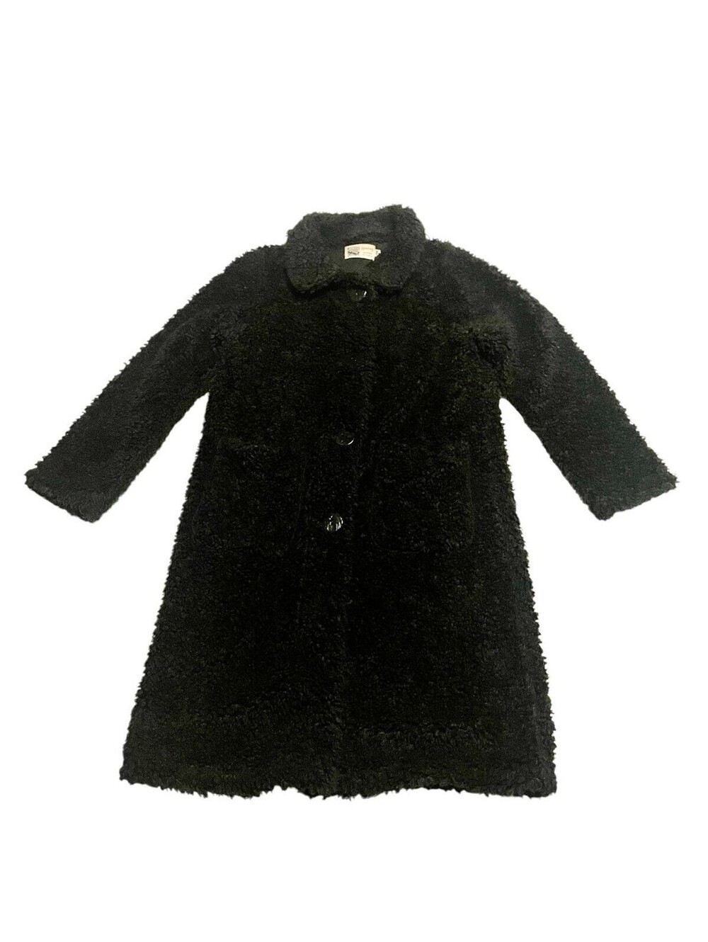 Habitat Coat Womens Small Black Teddy Overcoat Button Front Collared Poodle